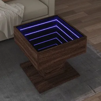 Konferenční stolek vidaXL Konferenční stolek s LED 50 x 50 x 45 cm kompozitní dřevo [847529] Barva: hnědý dub
