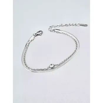 Náramek Ocelový náramek dvouřadý s kamínkem ve stříbrném provedení