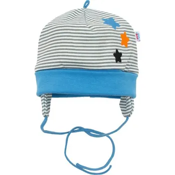Kojenecká čepice Čepička kojenecká bavlna - LUCKY BEAR šedé proužky s modrou - vel.62