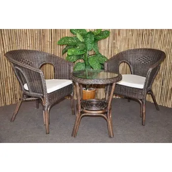 Nábytek Ratanová sedací souprava Fabion hnědá bílé polstry SLEVA 7 % | RYCHLÉ DODÁNÍ