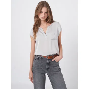 Dámská halenka Repeat hedvábná halenka s krátkým rukávem Repeat - Timeless basics stříbrná L