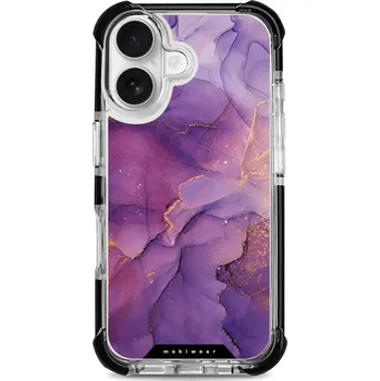 Pouzdro na mobilní telefon Odolný obal Mobiwear MagSafe Elite Bumper - Apple iPhone 16 - D020D Fialový mramor (Odolný kryt, pouzdro, obal Mobiwear Elite Bumper na mobil Apple iPhone 16 - D020D Fialový mramor, materiál Plast + TPU silikon + kov - zesílená ochrana telefonu, podpora)