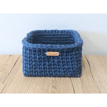 Háčkovaný košík čtvercový 15x15 cm, bavlna, barva riflová