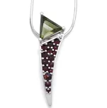 Stříbrný přívěsek s vltavínem a českým granátem Isadora - Rhodiování