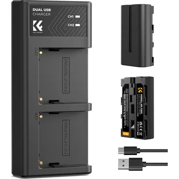 K&F NP-F550 Digital Camera Dual Battery with Dual Channel Charger, Two batteries + charger + Type C