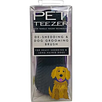 Pet Teezer De-Shedding & Dog Grooming Brush Purple & Gray