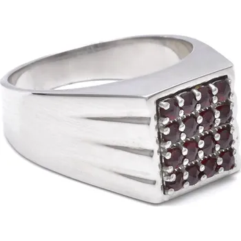 Prsten Stříbrný masivní prsten český granát Mattia - 69, Rhodiování