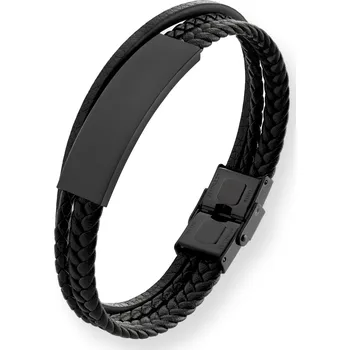 Náramek Troli Moderní černý náramek pro muže Leather VABOB033 + 2 měsíce na vrácení zboží