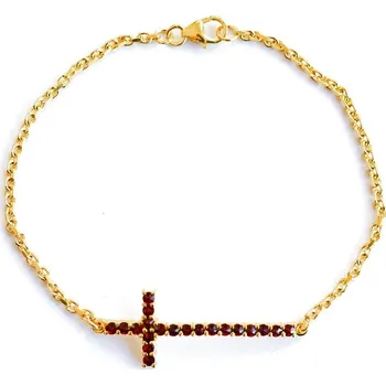 Náramek Stříbrný náramek křížek český granát Kylián - Zlacení