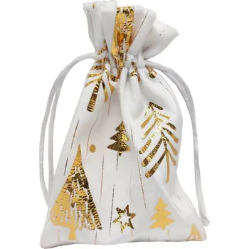 Dárková taška Sáček sametový bílý se stromečky 20*15cm 8701003A