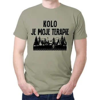 Pánské tričko Cyklo tričko - Kolo je moje terapie, Barva látky sv. khaki, Střih Pánsky/UNISEX, Velikost XL