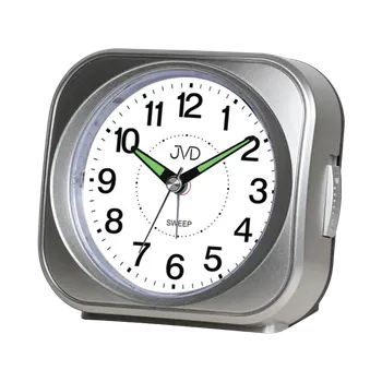 Budík JVD Stříbrný tichý ručkový budík s LED osvětlením s plynulým chodem JVD SRP1604.2