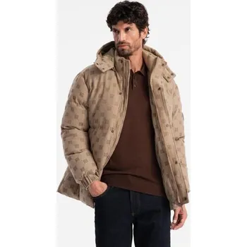 Pánská casual bunda Pánská bunda vzorovaná péřová s kapucí hnědá