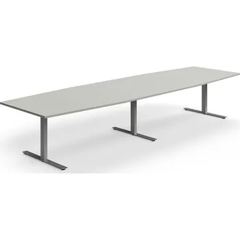 Jednací stůl Jednací stůl QBUS, T-nohy, 4000x1200 mm, tvar člunu, stříbrná podnož, světle šedá