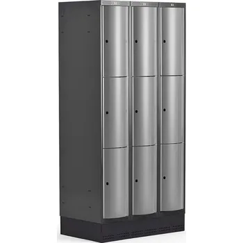 Šatní skříň Boxová šatní skříň CURVE, 3 sekce, 9 boxů, 1890x900x550 mm, sokl, šedé dveře