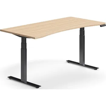 Psací stůl Výškově nastavitelný stůl QBUS, vykrojený, 1600x800 mm, černá podnož, dub