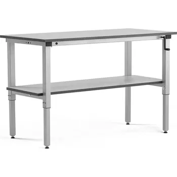 Dílenský stůl Výškově nastavitelný pracovní stůl MOTION, manuální, 1500x600 mm, se spodní policí, 150 kg, šedá