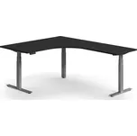 Výškově nastavitelný stůl QBUS, rohový, 1600x2000 mm, stříbrná podnož, černá