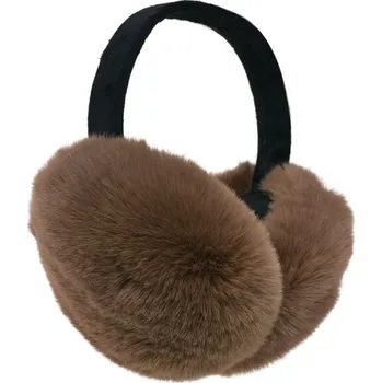 Čepice Plyšové hnědé klapky na uši na ploché černé čelence