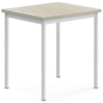 Jídelní stůl Stůl SONITUS, 700x600x720 mm, bílé nohy, deska s linoleem, šedá