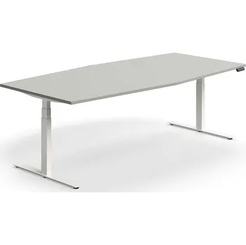 Jednací stůl Jednací stůl QBUS, výškově nastavitelný, ve tvaru sudu, 2400x1200 mm, bílá podnož, světle šedá