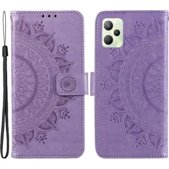 Pouzdro na mobilní telefon Mandala PU kožené peněženkové pouzdro na mobil Realme C35 - fialové
