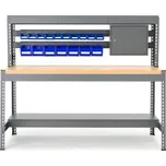 Pracovní stůl COMBO, deska s dubovým povrchem, plastové boxy, skříňka, osvětlení