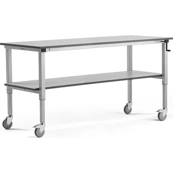 Dílenský stůl Mobilní pracovní stůl MOTION, manuálně nastavitelná výška, 2000x800 mm, se spodní policí, 150 kg, še
