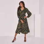 Midi šaty na knoflíky s potiskem černá/smaragdová 46