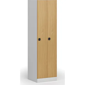 Šatní skříň B2B Partner Zúžená kovová šatní skříňka S1, 2 oddíly, 1850 x 500 x 500 mm, demont, kódový zámek, laminované dveře, buk