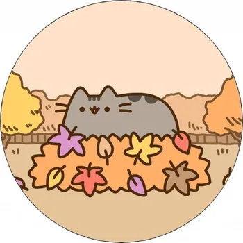 Jedlá dekorace na dort Jedlý papír Pusheen na hromádce listí 19,5 cm