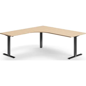 Psací stůl Rohový psací stůl QBUS, T-nohy, 2000x2000 mm, černá podnož, dub