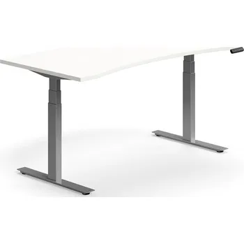 Psací stůl Výškově nastavitelný stůl QBUS, vykrojený, 1600x800 mm, stříbrná podnož, bílá