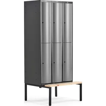 Šatní skříň Boxová šatní skříň CURVE, 3 sekce, 6 boxů, 2120x900x550 mm, lavice, šedé dveře