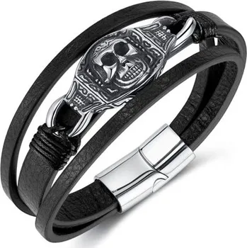 Náramek Pánský ocelový náramek s lebkou Černý, Délka 21 cm Titan Jewerly PH1528