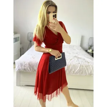 Dámské šaty Dámské společenské/plesové šifonové šaty ke kolenům - červené - vel. S/M