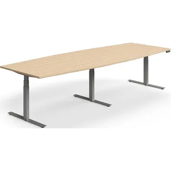 Jednací stůl Jednací stůl QBUS, výškově nastavitelný, ve tvaru sudu, 3200x1200 mm, stříbrná podnož, dub