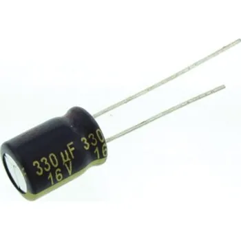 Kondenzátor Kondenzátor, řada: FC 330μF ±20procent 117mΩ 16V dc, Radiální, Průchozí otvor Hliníkové elektrolytické Panasonic
