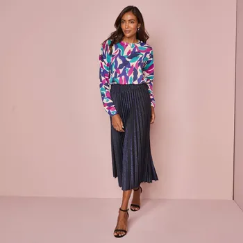 Dámská sukně Třpytivá plisovaná midi sukně temně modrá 42/44