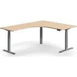 Výškově nastavitelný stůl QBUS, rohový, 1600x2000 mm, stříbrná podnož, dub