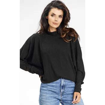 Dámský svetr Rolákový svetr s žebrovaným úpletem A672 Barva: Černá, Velikost: L/XL