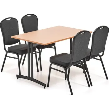 Jídelní set Jídelní set SANNA + HARTFORD, 1 stůl 1200x800 mm, buk, 4 židle, černá/černý textilní potah