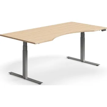 Psací stůl Výškově nastavitelný stůl QBUS, vykrojený, 2000x1000 mm, stříbrná podnož, dub