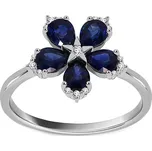 Unikátní prsten safírový květ z bílého zlata DIHU048 + dárkové balení LUXUS zdarma