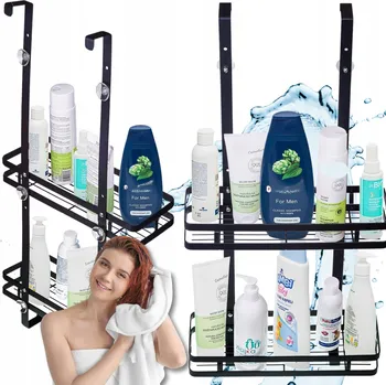 Drátěná police Závěsná polička do sprchy, koupelnová na sklo Černá Loft Organizer