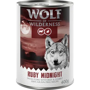 Krmivo pro psa 6x400g Wolf of Wilderness "Red Meat" - Ruby Midnight – čerstvé vepřové s hovězím a králičím