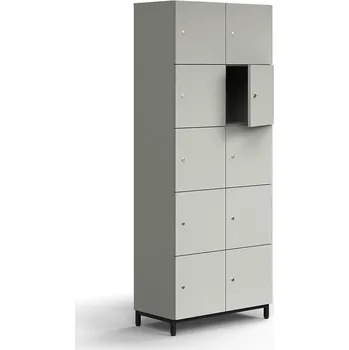 Pytel na prádlo Skříň QBUS, 10 uzamykatelných boxů, nohy, 2020x800x420 mm, černá, světle šedá