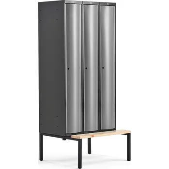 Ložnice Šatní skříňka CURVE, 3 sekce, 2120x900x550 mm, lavice, šedé dveře