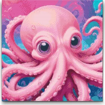 Diamantové malování Diamantové malování - Chobotnice v odstínech růžové Velikost: 50x50cm, Rámování: Pouze srolované plátno, Diamanty: Kulaté