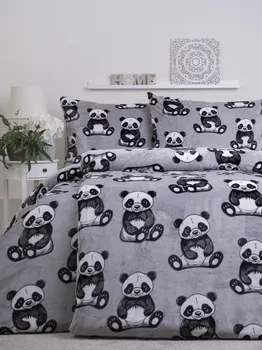 Ložní povlečení MKLůžkoviny.cz Exclusive mikroplyš Panda 140 x 200, 70 x 90 cm zipový uzávěr